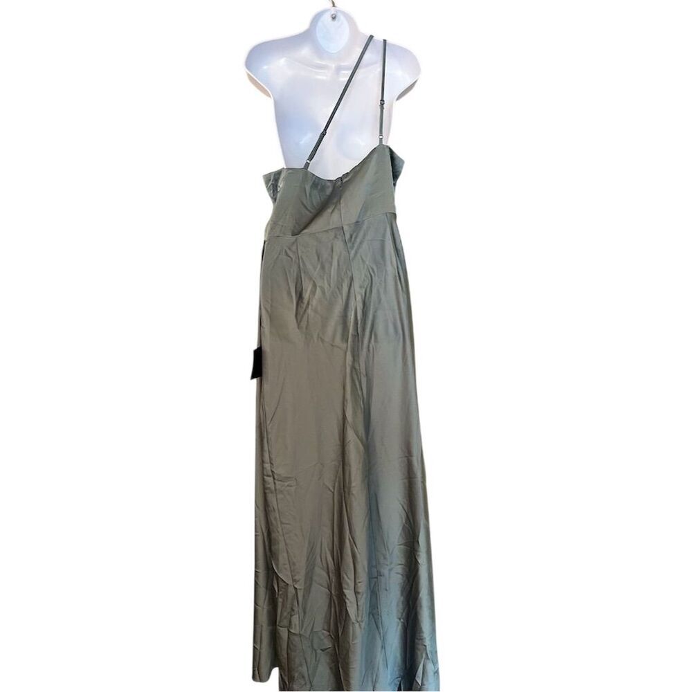 Lulus Women's XL Green One-Shoulder Satin Maxi Dress Evening Gown - Picture 5 of 15